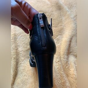 The Limited, size 8, black zippered heel dress sandals.